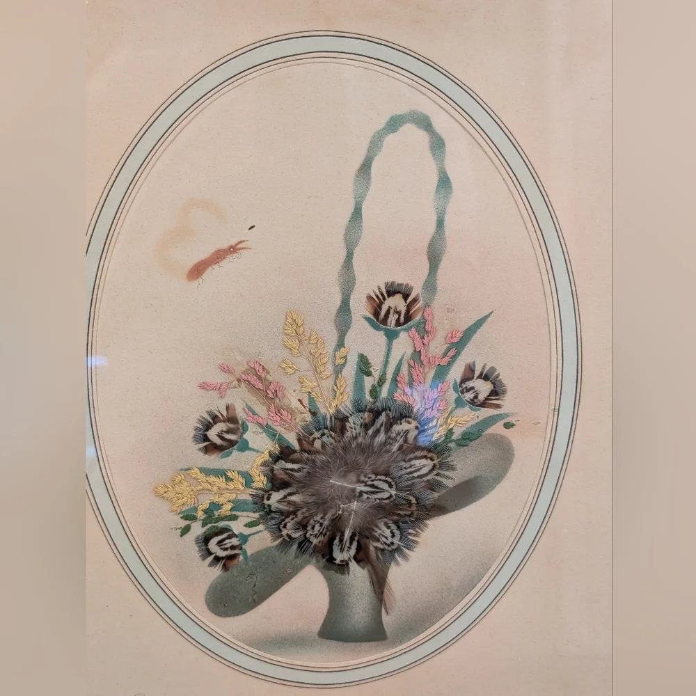 Ida Bisek Procop Painting Prairie Pictures Feather Flower Craft Art Handmade VTG